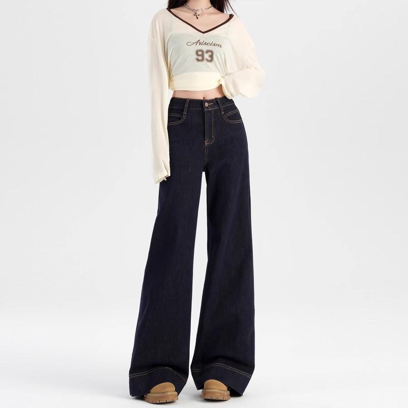 High Waist Slimming Wide Leg Denim Jeans for Women - Summer/Fall 2025 M 94-105 lbs