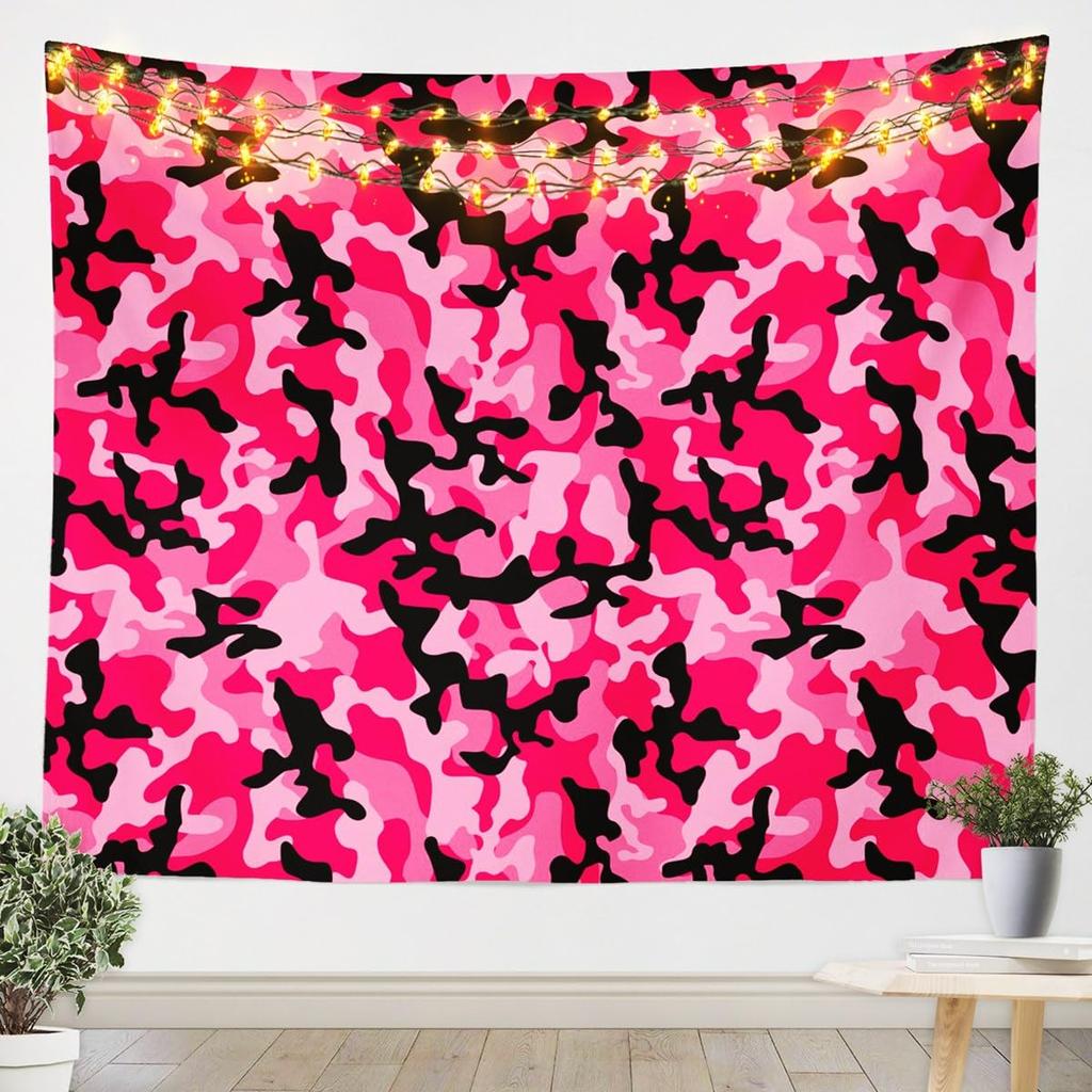 Chinese Cherry Blossom Moon Tapestry, Ink Wash Wall Hanging with Pink Flowers and Full Moon for Zen Aesthetic Bedroom Home Decor