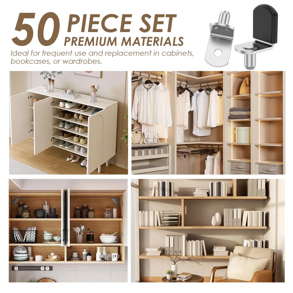 50Pcs Shelf Brackets Support Studs Pegs L Shaped Metal Pin Shelves Seperator Furniture Shelf Wall Mount Bracket Cabinet Holder