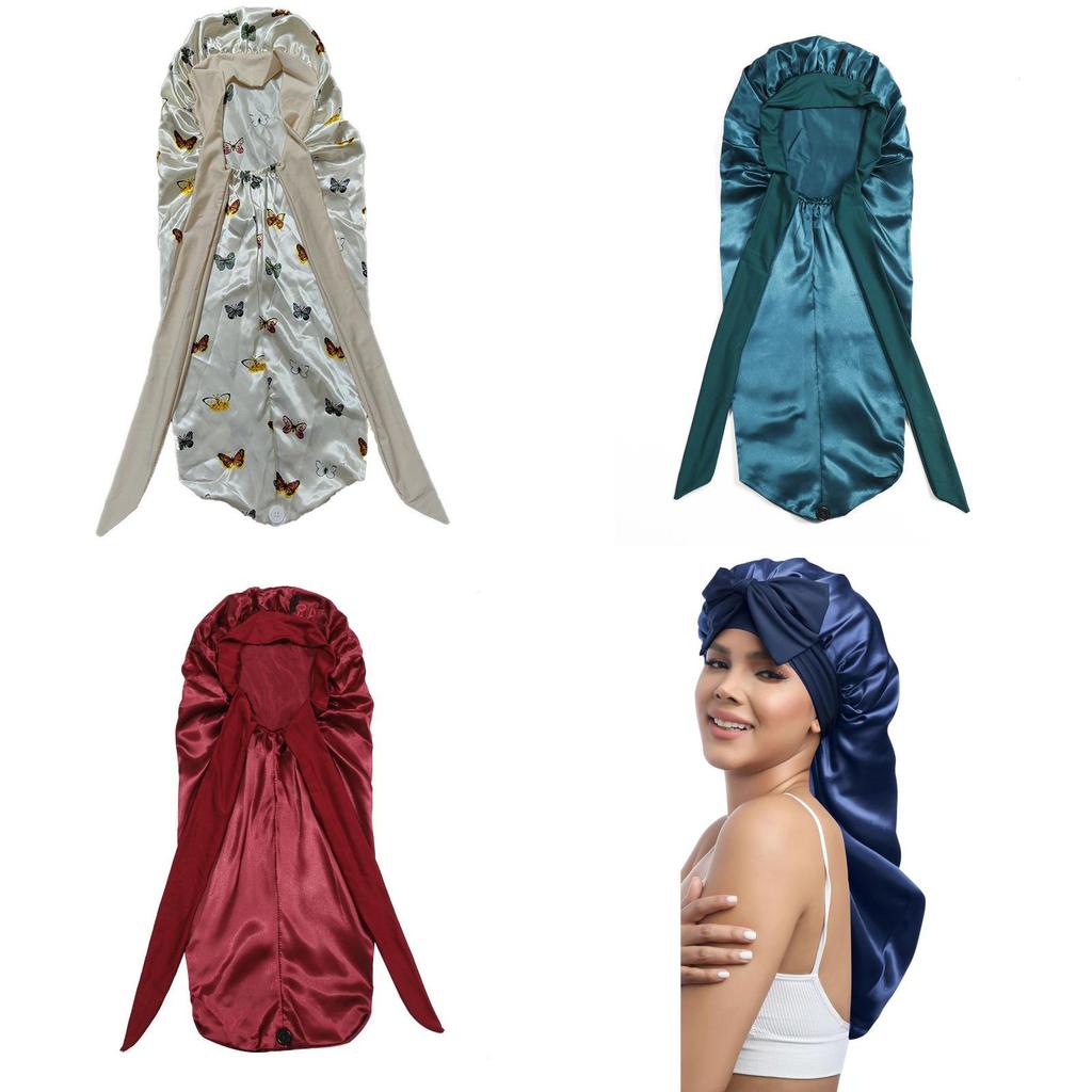 Silk Satin Sleep Cap With Bow Tie Long Stocking For Nighttime Comfort And Style