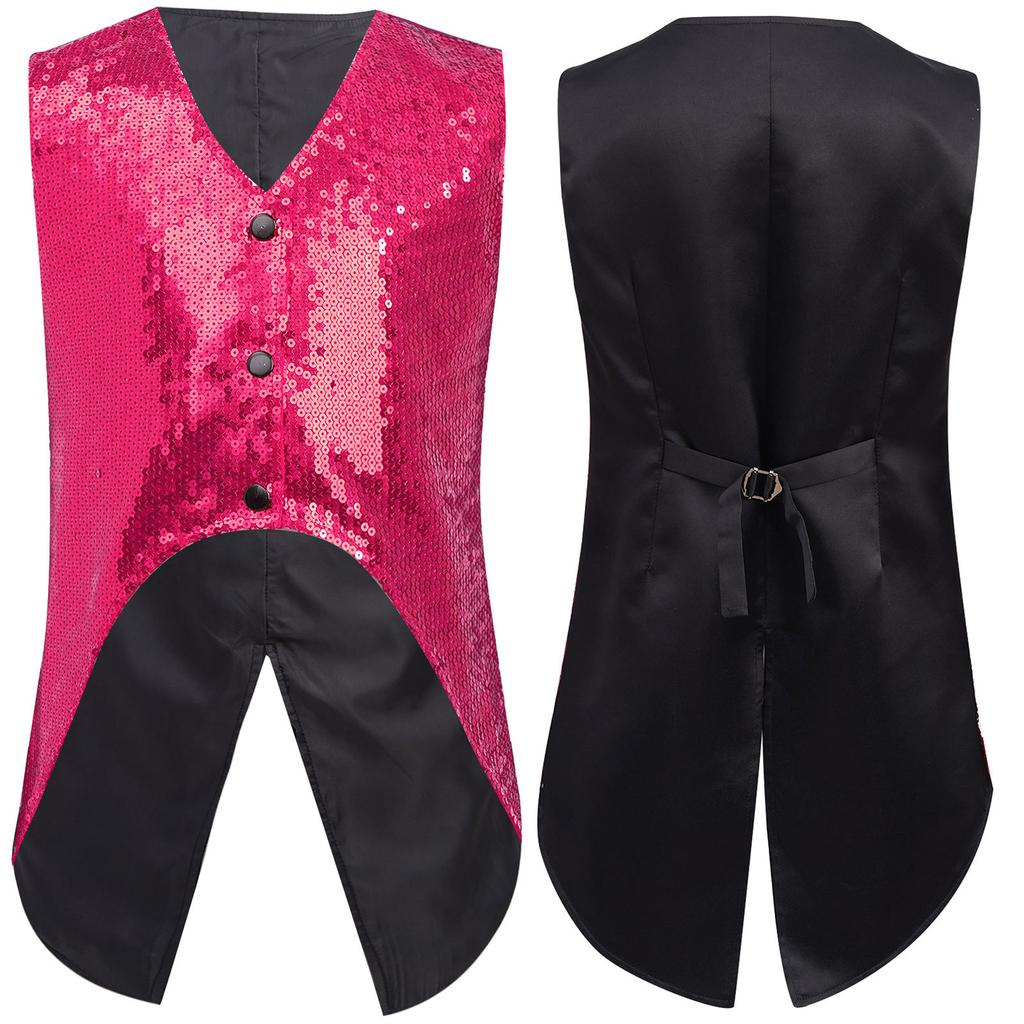 Boys Sparkly Sequin Vest Asymmetrical Hem Sleeveless Design for Parties Stage Events