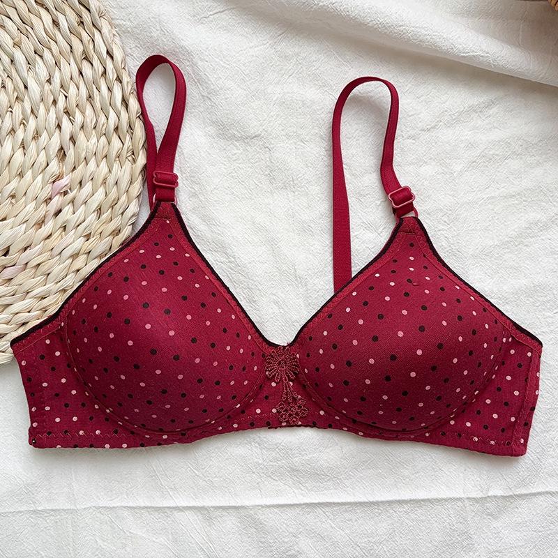 Polka Dot Wireless Push-up Bra - Women's Comfort with Two Rows of Hooks