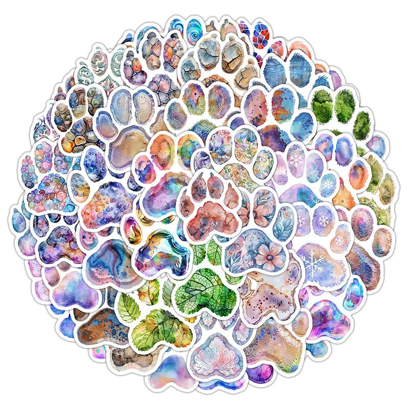 50PCS Cute Pet Claw Print Stickers Colorful Cats Dogs Animals Paw Decals Waterproof Vinyl Sticker for Scrapbooking Laptop Tablet