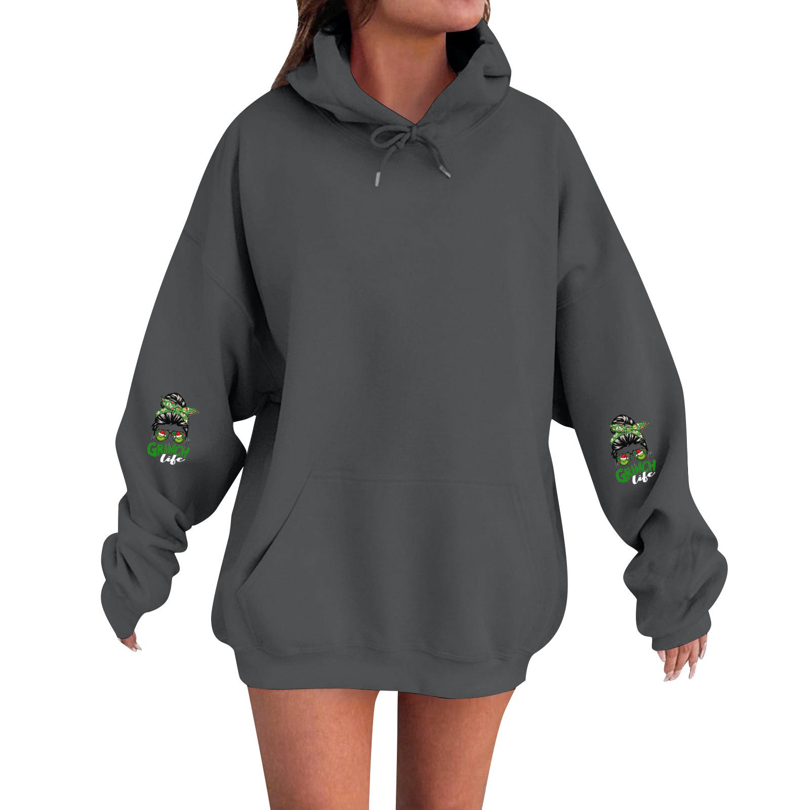 

Женский модный, расслабленный и удобный свитер с круглым вырезом и капюшоном, с длинными рукавами и рождественским принтом, теплый свитер L