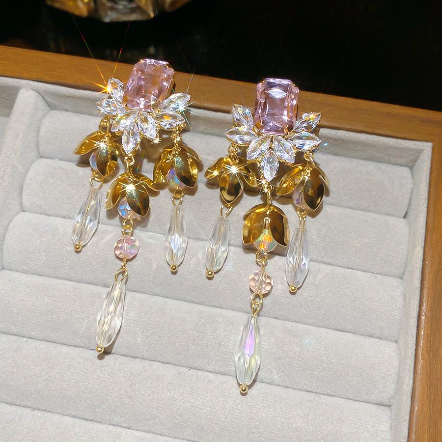 Silver Needle Pink Butterfly Zircon Cutout Stud Earrings - High-End Luxury Fashion Jewelry