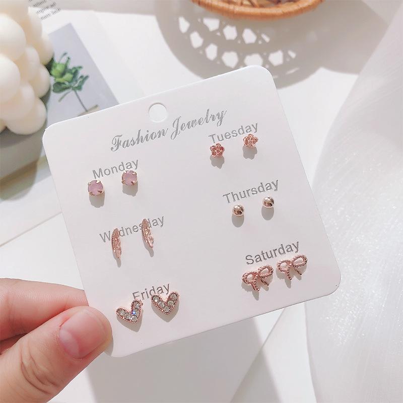 YANG&RH Fashion OL Pearl Heart-shaped Stud Earring Set E0111-1 Oil-Drip Metal Earrings Studs Niche and High-End