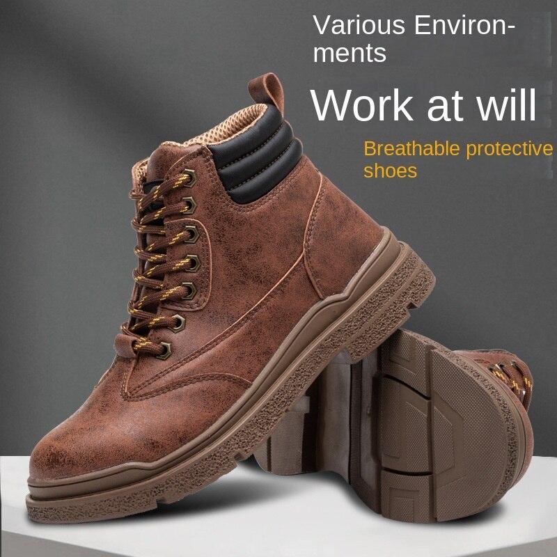 Labor Insurance Shoes Men 'S Steel Head Anti -Smashing Anti -Piercing Safety Shoes Microfiber Leather High -Top Protective Boots
