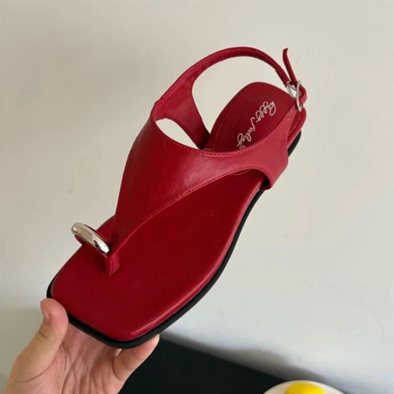 Fashion Fashion Metal Ladies Low Heel Sandals Shoes Summer Spring Female Buckle Footwear Elegant Women Heeled Sandals Shoes Flip flops
