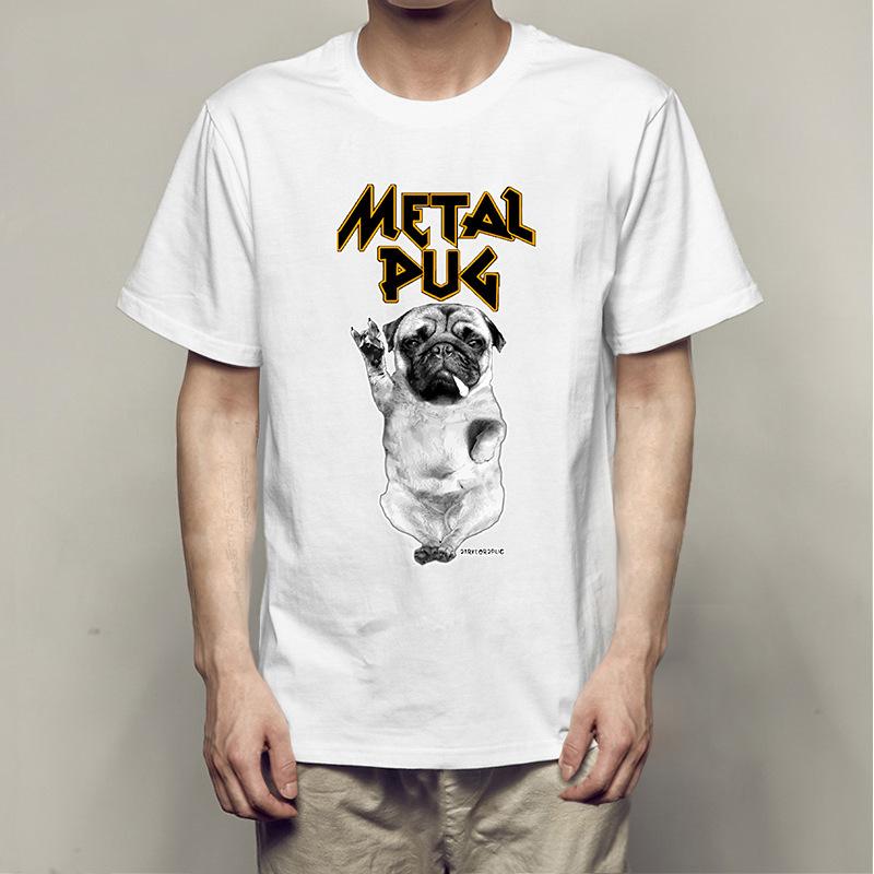 Summer Bago Dog Rock Pug Rock Printed Cotton Loose Round Neck Short Sleeve T-Shirts Men’s