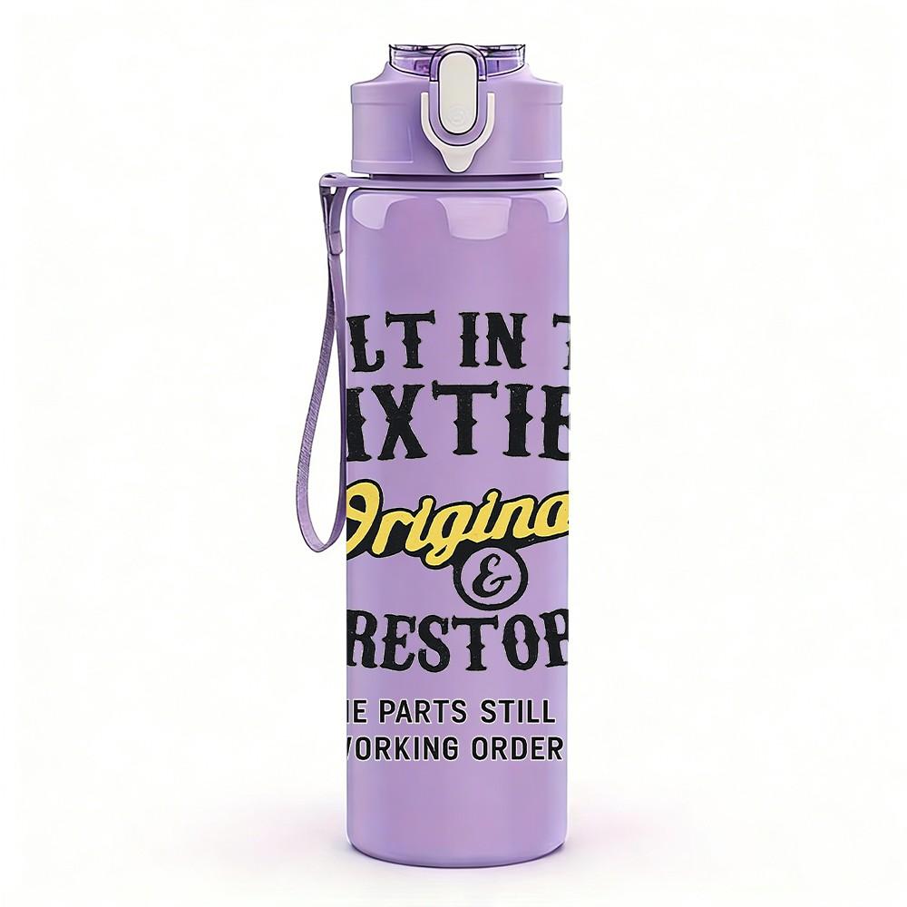 1PC Built In The Sixties Retro Slogan Print 750ml Color Plastic Sports Water Bottle Leakproof Flip Straw Lid Suitable for Sports Office Home Use