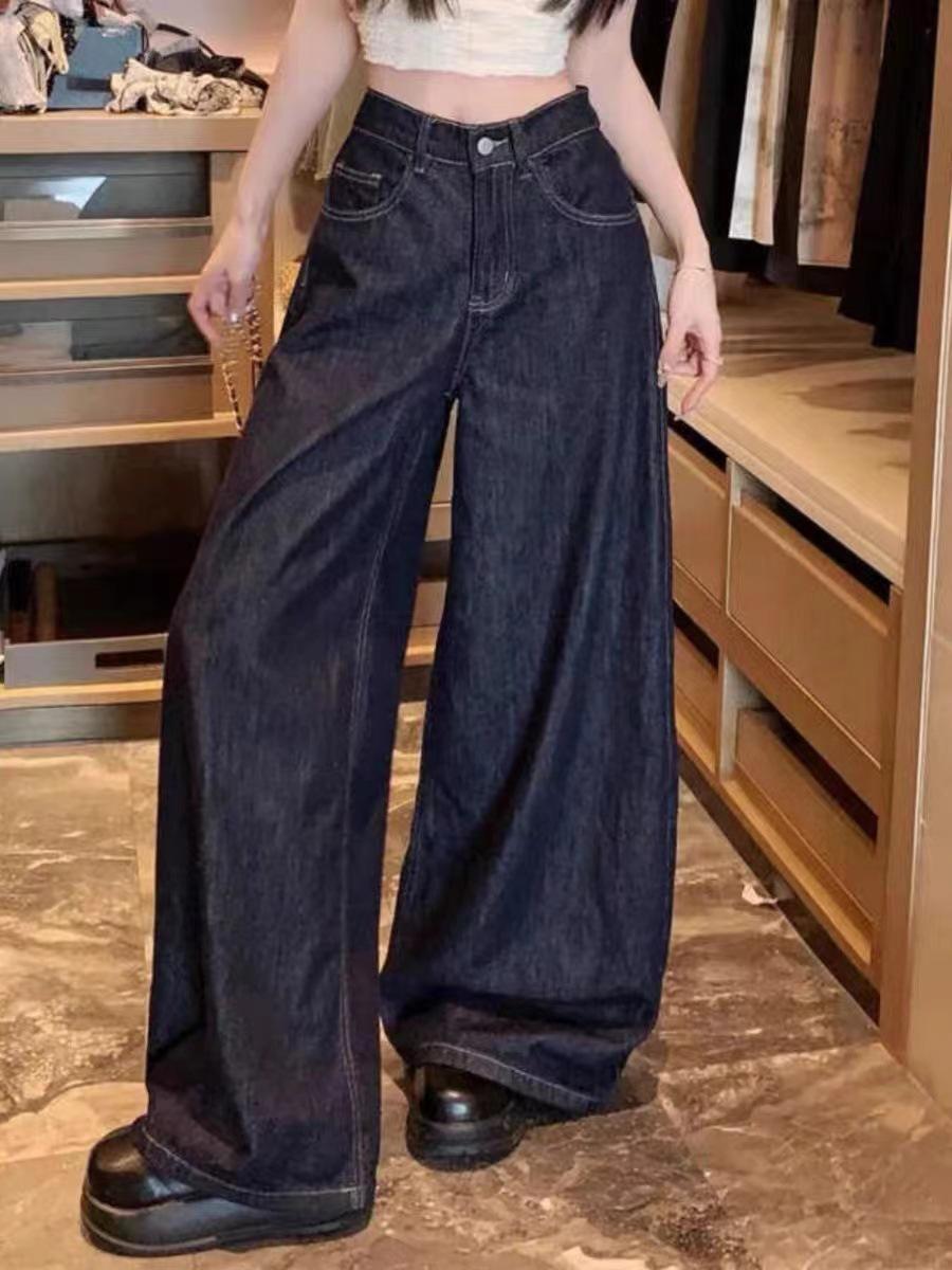 

Женские темно-синие джинсы с широкими штанинами, высокая талия, облегающий крой, свободный крой, коллекция осень 2024 г. L темно-синий