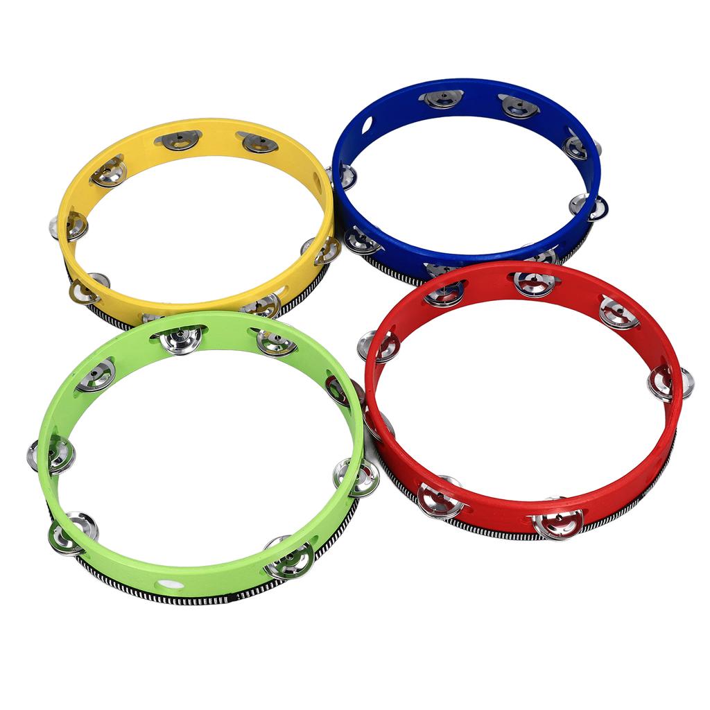 4Pcs Wooden Tambourine Set Metal Jingles Handheld Tambourine Drum for Churches Concerts Percussion Instrument