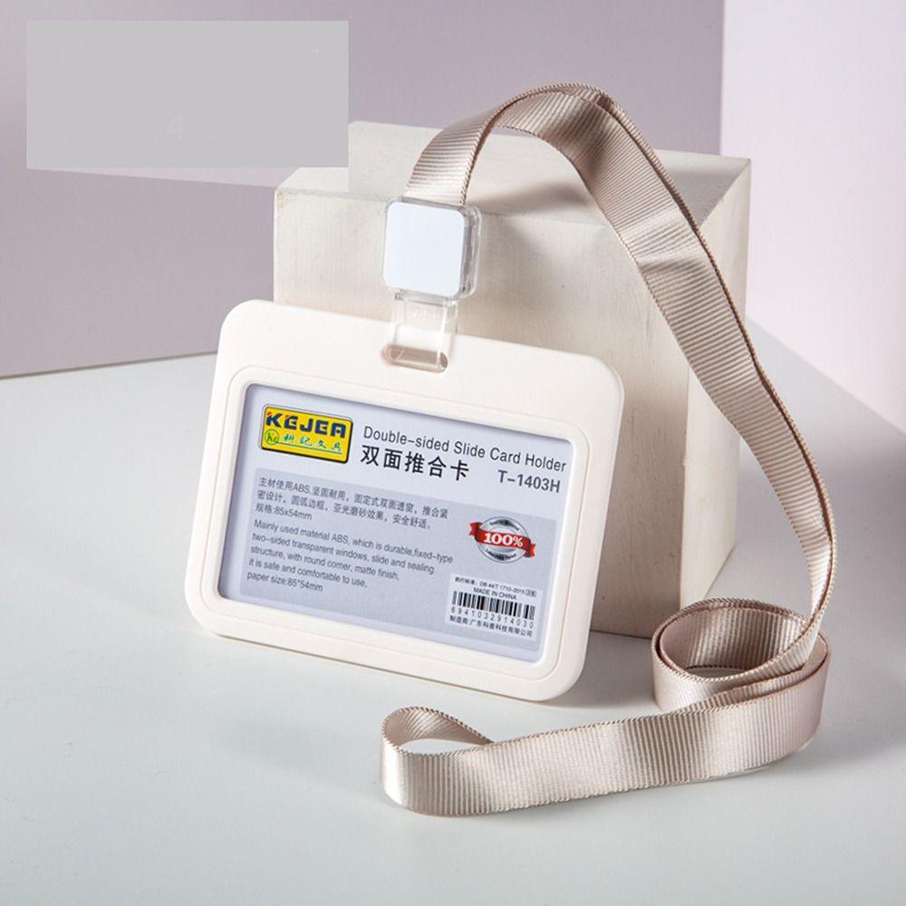 

ID Card Bus Card Simple Card Case Horizontal Card Protector Lanyard Card Holder Vertical Card Cover beige-Horizontal