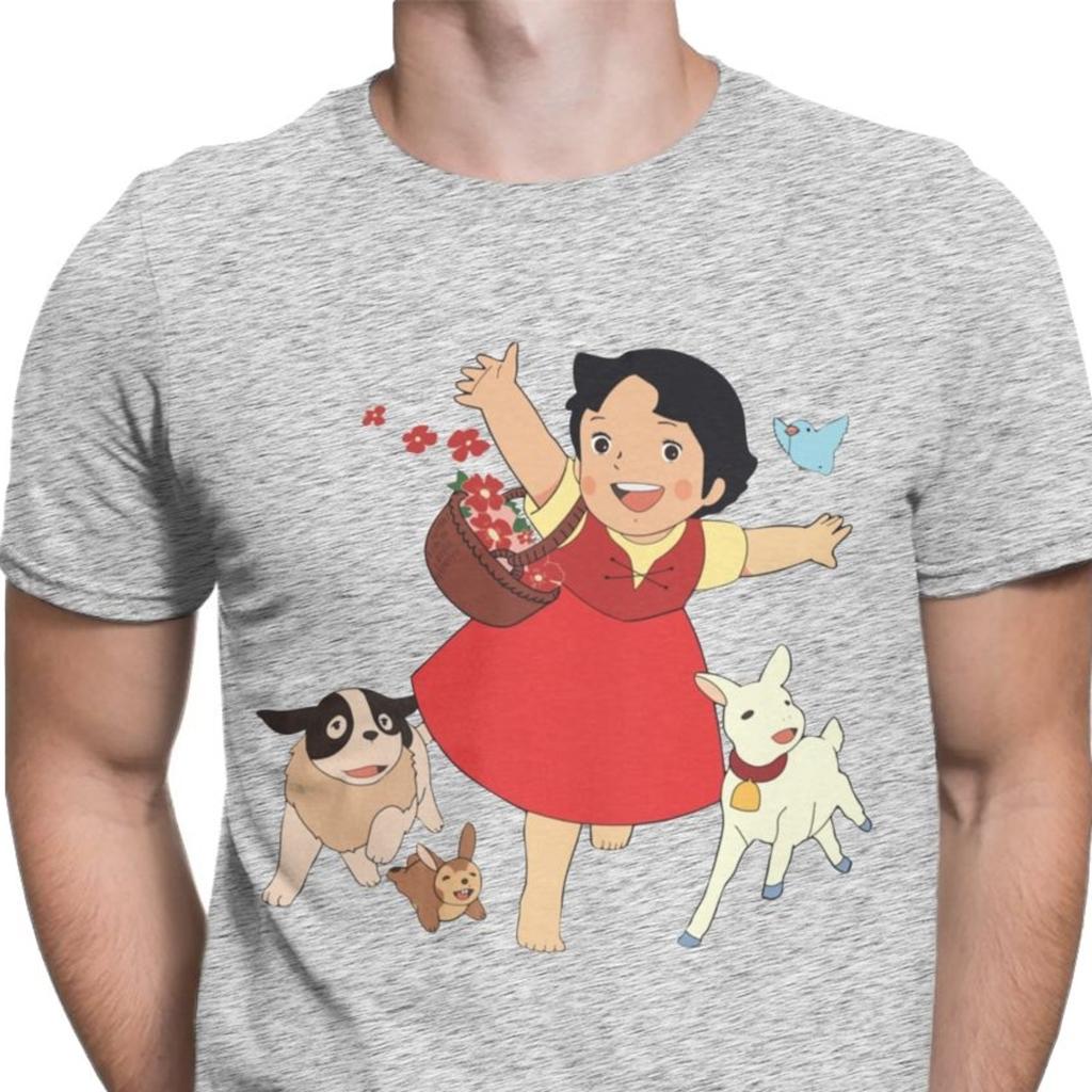Heidi Das Mädchen Aus Den Alpen T-Shirt Herren Casual Tops T-Shirt Ziege Anime T-Shirt Camisas Geburtstags-T-Shirt für Männer