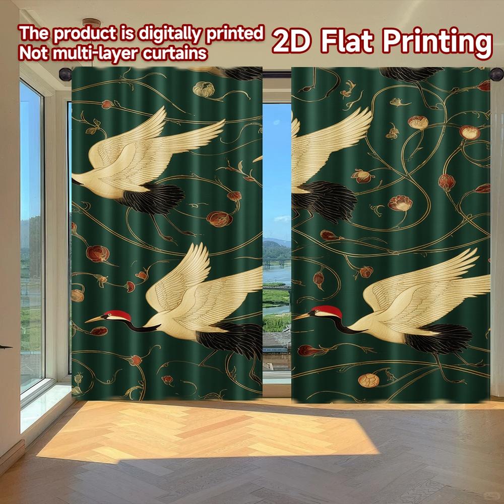 

Set Of 2 Flat Printing Curtains Without Rod Graceful Cranes Blossoms Women Is Day Festival Fashion Prints Light Curtain Polyester W100*H70(CM)-Grommet top&1PCS