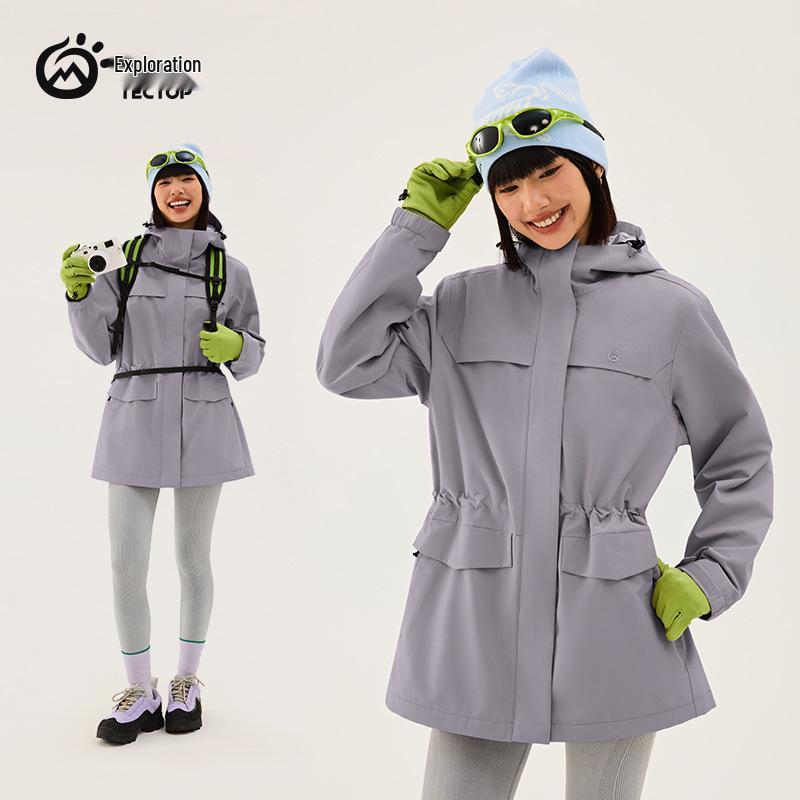 Women's Slimming Mid-length Hooded Jacket - Plus Velvet, Warm, Breathable, Windproof, Waterproof for Winter Outdoor Mountaineering.