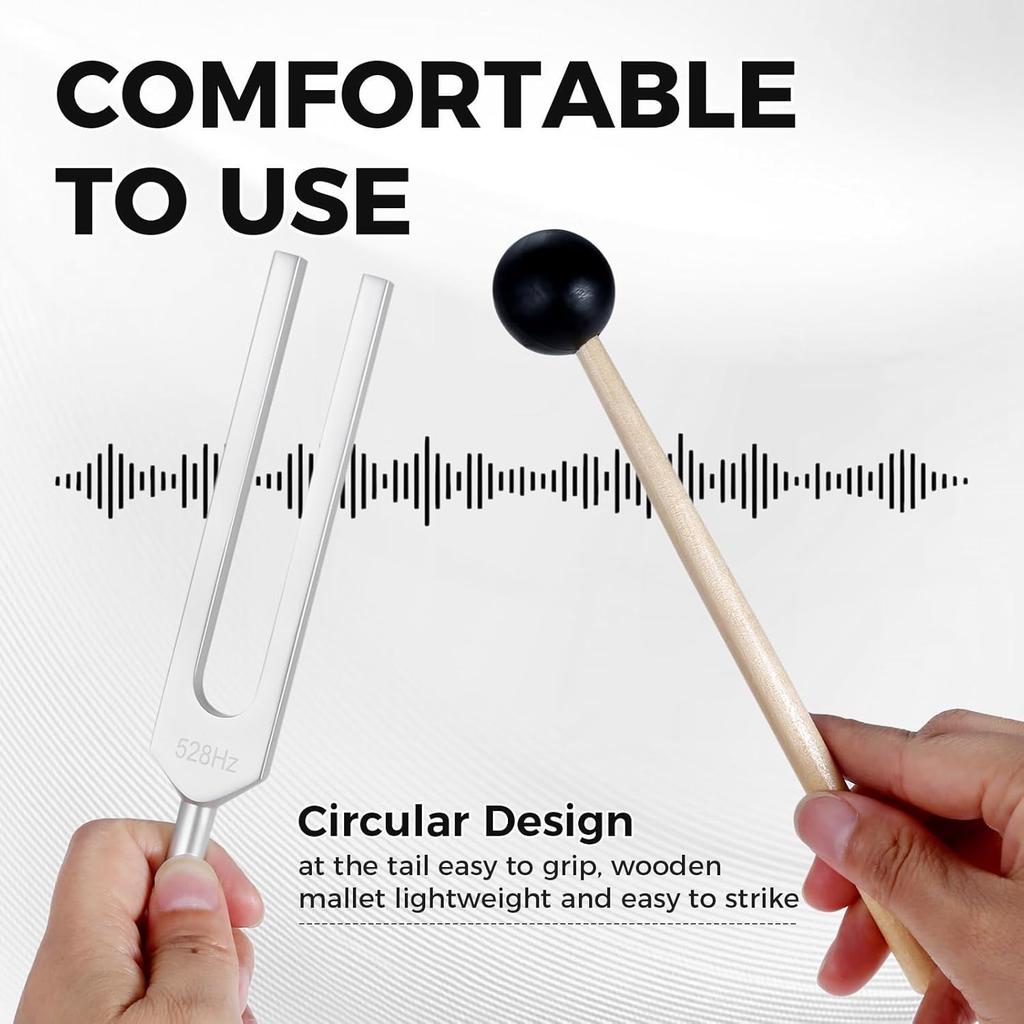 Tuning Fork 528 Hz with Silicone Hammer and Cleaning Cloth Perfect Healing Musical Instrument for Stress Alleviation