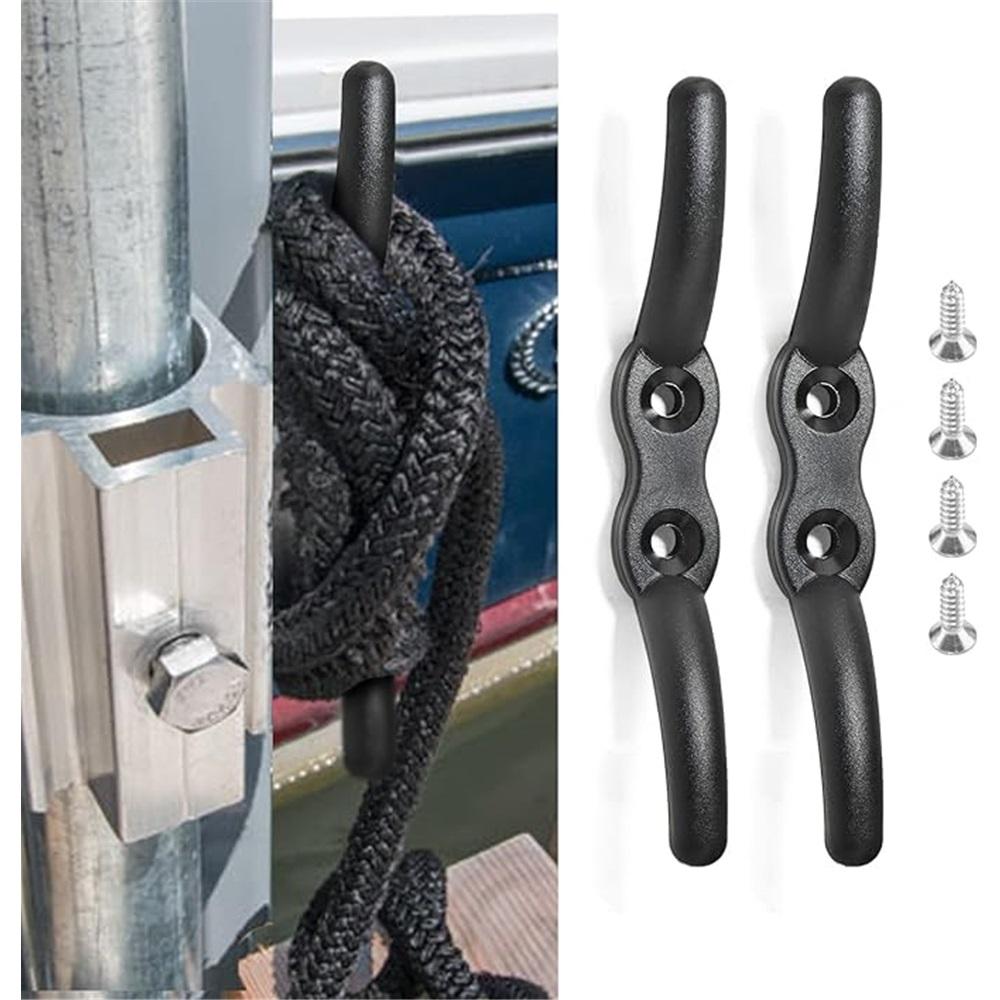 2 Pcs Nylon Boat Cleat – 4 Inch Black Rope Cleat, Heavy Duty Marine Mooring Cleat With Mounting Screws For Boats, Kayaks, DIY Projects