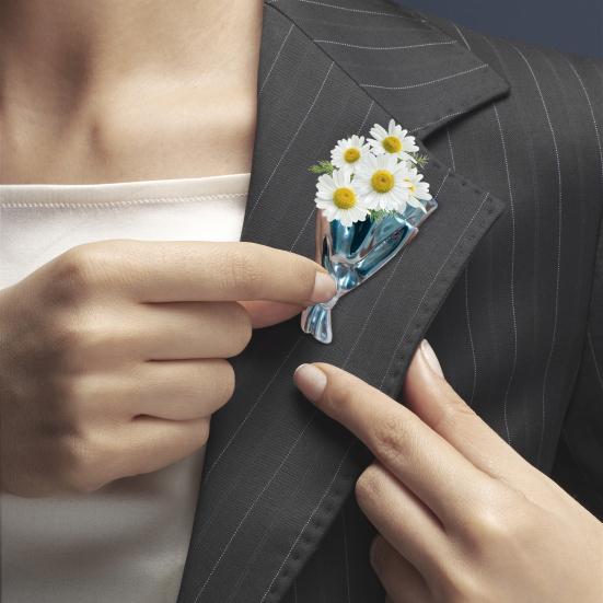 Bouquet Brooch Lightweight Alloy Vase Silhouette Insert Real/Dried Flowers Wearable Art Pin Polished Metal Finish Badge