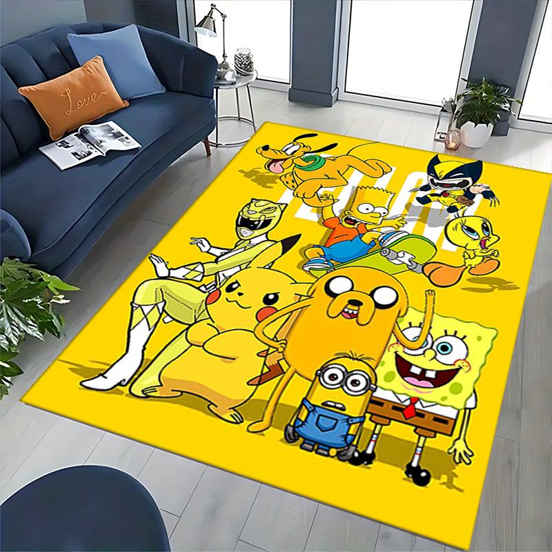 1pc SpongeBob SquarePants Pikachu Adventure Time Chair Mat Non-Slip Carpet for Office Home Decoration Living Room Bedroom Game Room Dormitory Gift All