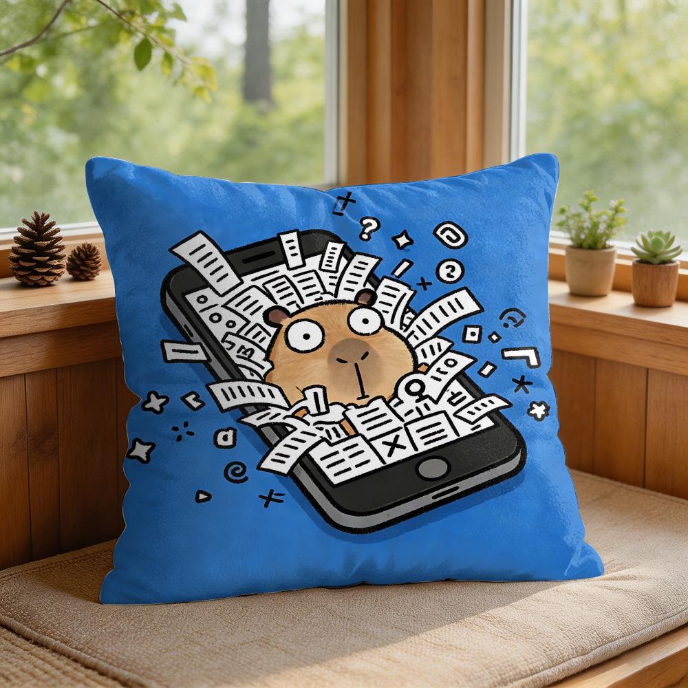 Cute Kicapara Cartoon Cushion Cover Silky Short Plush Invisible Zipper Dustproof Sofa Pillow Case For Home Decor
