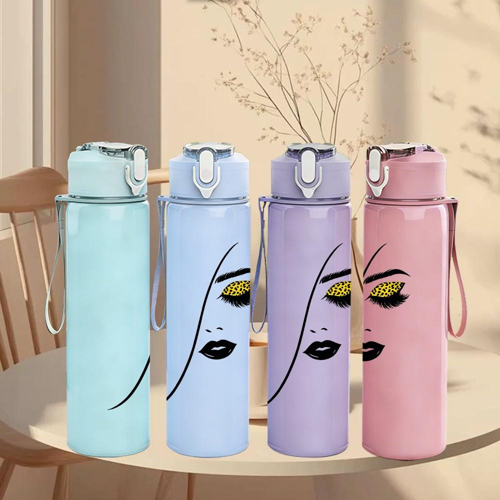 1PC Minimal Woman Face Line Sketch Print 750ml Color Plastic Sports Water Bottle Leakproof Flip Straw Lid Suitable for Sports Office Home Use