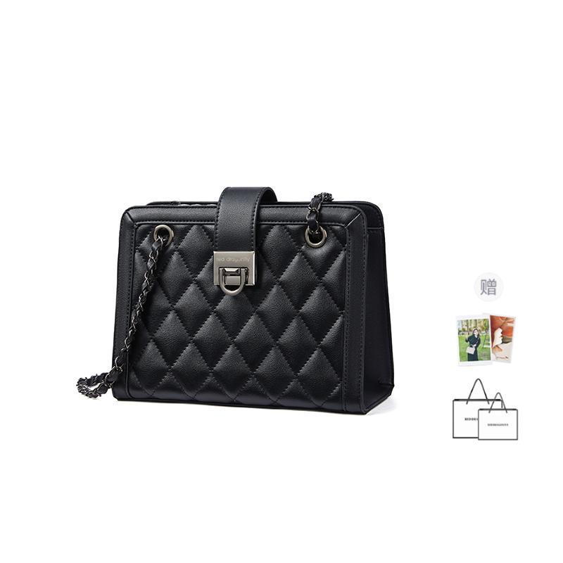 

New RED DRAGONFLY Cow Leather Shoulder Bag, Crossbody Bag Regular Women s Black 232D06551 23.1*9.9*17.5CM