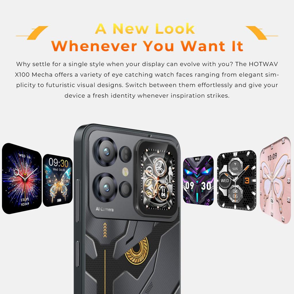 HOTWAV X100 Mecha 4G Smartphone, 6.75"FHD+, 16GB +128GB, Android 16,Slim and Lightweight body,Secondary screen,Dual SIM,Face/Fingerprint Unlock