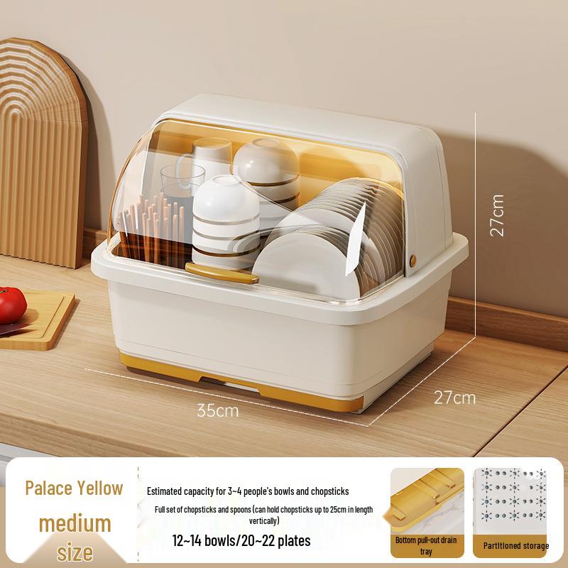 Kitchen Cupboard Dish Rack with Lid and Utensil Holder