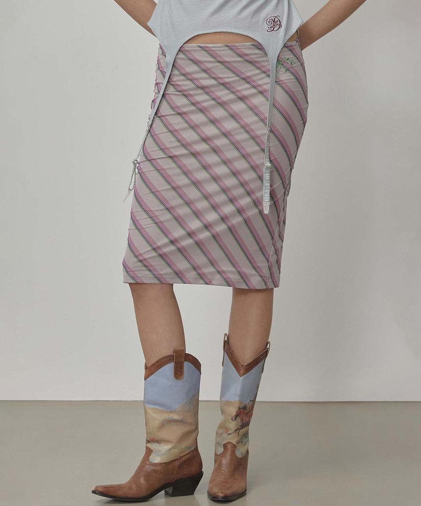 Sculpter Mesh Stripe Midi Skirt Baby Pink