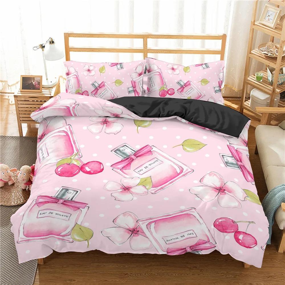 Makeup Lipstick Luxury Bedding Set Cosmetic Pink Duvet Cover Girls Women Polyester Bedding Set Home Textiles 23pcs King Queen