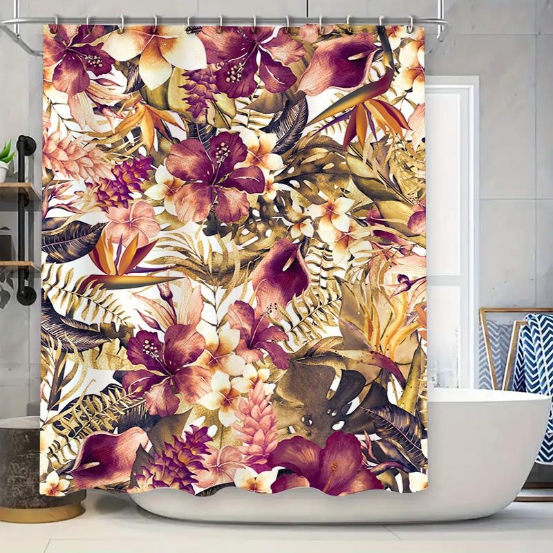 

Яркая Цветочная Шторка для Душа Домашний Декор Ванной Водонепроницаемая Ткань Печать в Розовом Золоте 90x180cm