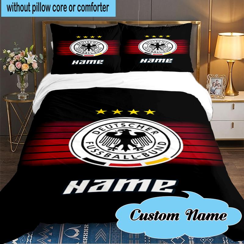 Custom Name German Football Crest Emblem Bedding Set 3pcs, Bedding Set Including 1pc Duvet Cover And 2pcs Pillowcases for Bedroom, Dormitory Gift