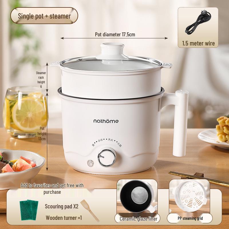 Multifunctional Mini Electric Cooker: All-in-One Pot for Steaming, Frying, Braising, and Cooking - Perfect for Dormitory Use.