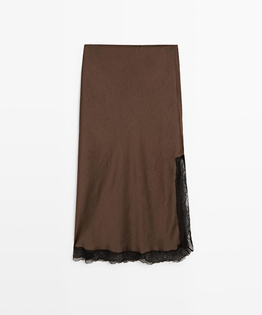 Masimodutti Lace Detail Midi Skirt