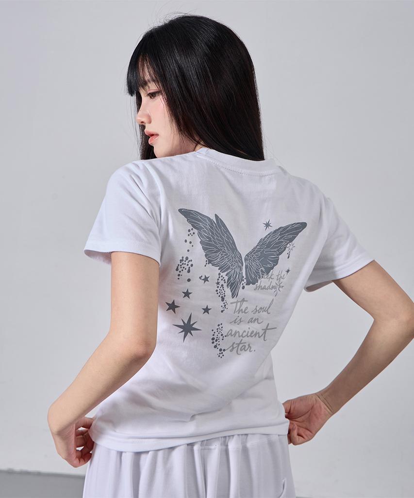 ALVINCLO [Women] Angel Wings Semi-Crop Short Sleeve T-Shirt Ast3703 (3 Colors)
