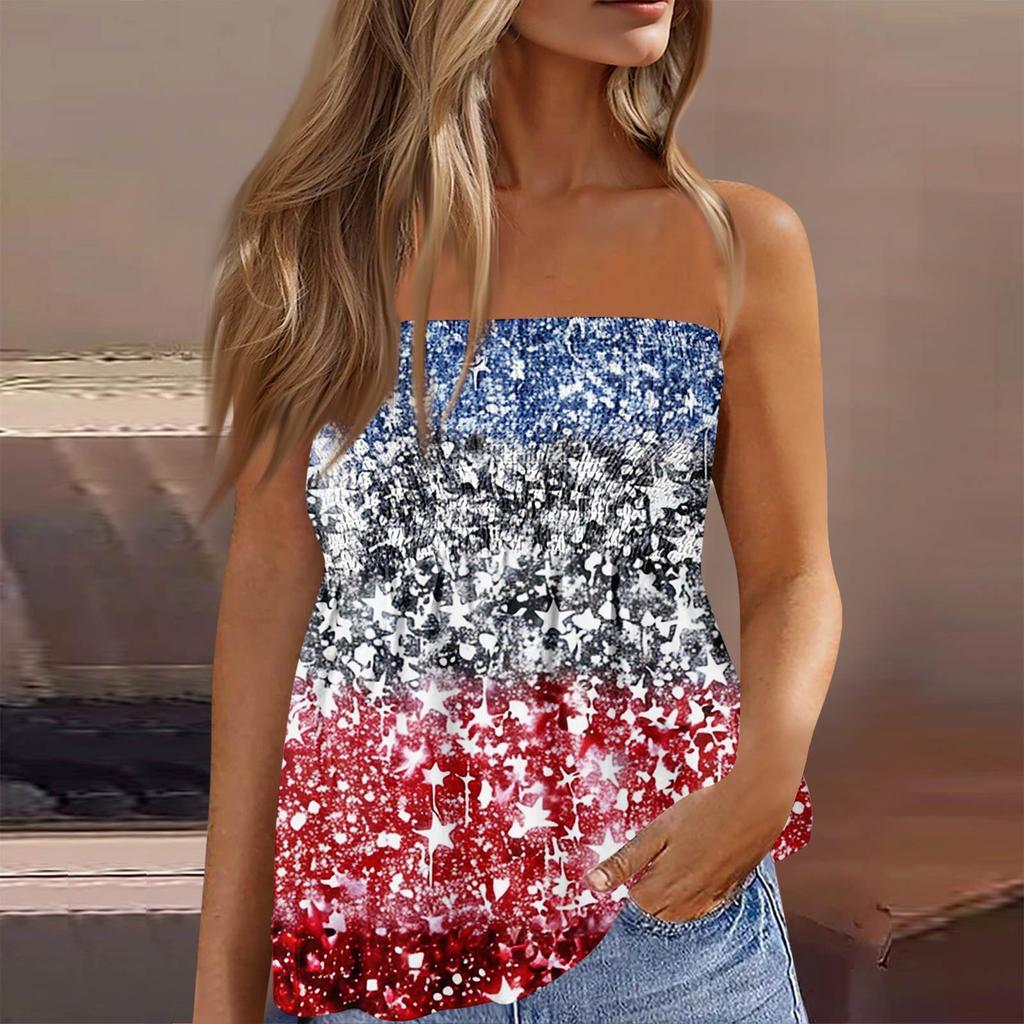 Summer Tube Tops For Women,Cute Sexy Off Shoulder Print Sleeveless T-Shirt
