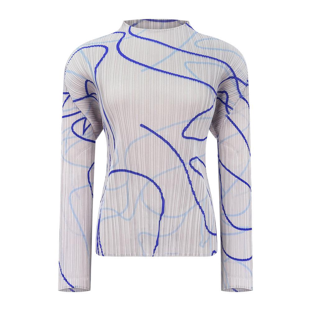 2025 Autumn Slimming Long Sleeve Striped Commuter Top One Size светло-серый