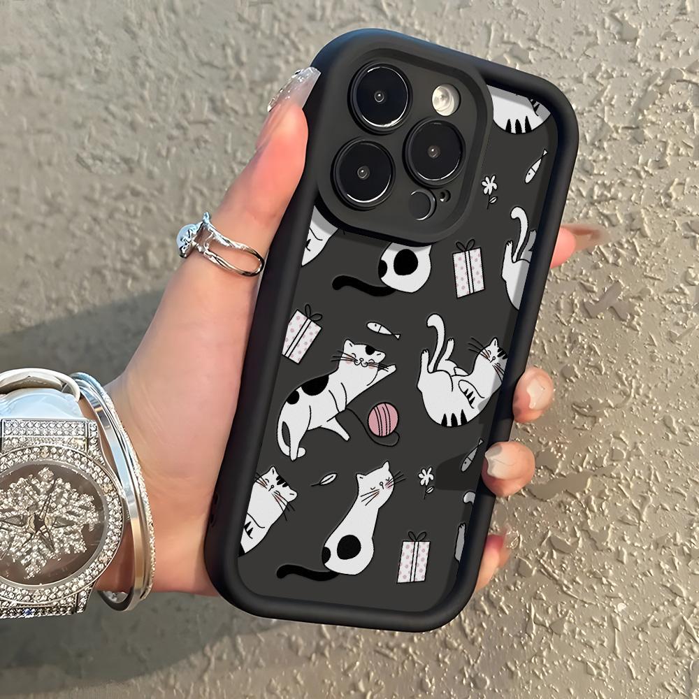 Silicone Cat Animal Phone Case For iPhone 11 13 15 16 Pro Max 14 12 XS X XR 7 8 Plus SE 14promax 15promax Shockproof Funda Cover