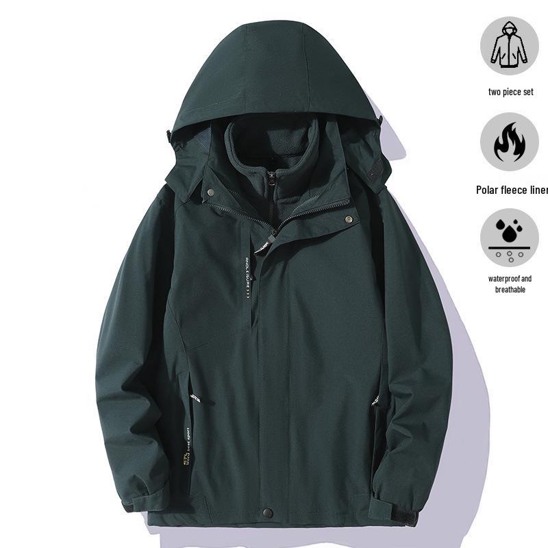 Couples' 3-in-1 Fleece-Lined, Windproof, Short-Sleeve Waterproof Jacket for Autumn/Winter Hiking & Workwear