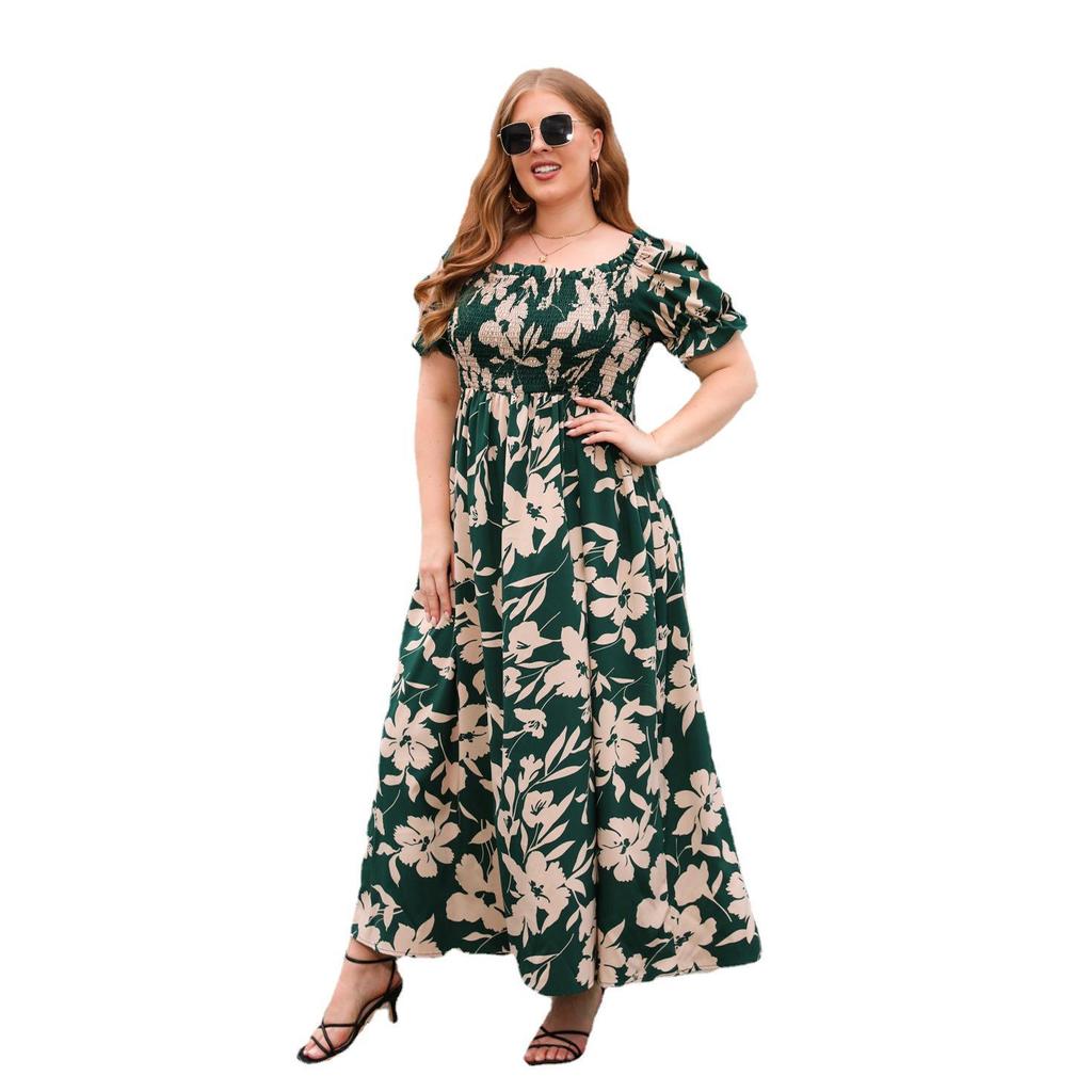 Bohemian Plus Size Printed Casual Vacation Dress - French Elegance, Mid-Length