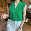 Dámská šifonová košile Office Lady 2023 Léto Bez rukávů Vesta Sexy tílka Jednobarevné tílka s výstřihem do V Oblečení