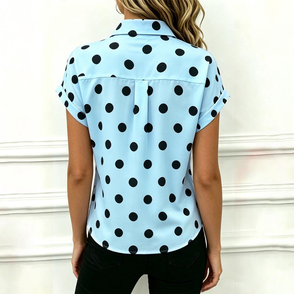 Chemise à Manches Courtes Boutonnée pour Femme à Pois Blouse Décontractée Haut Léger à Col pour l'Été le Travail et le Quotidien