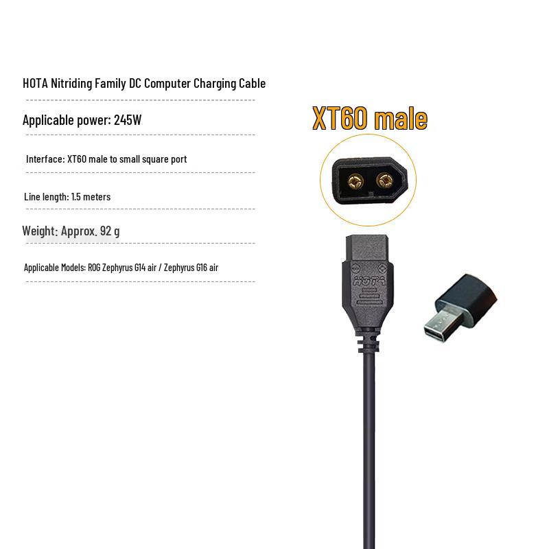 

HOTA 245W XT60 to ASUS ROG Zephyrus Square Port Laptop Power Cable