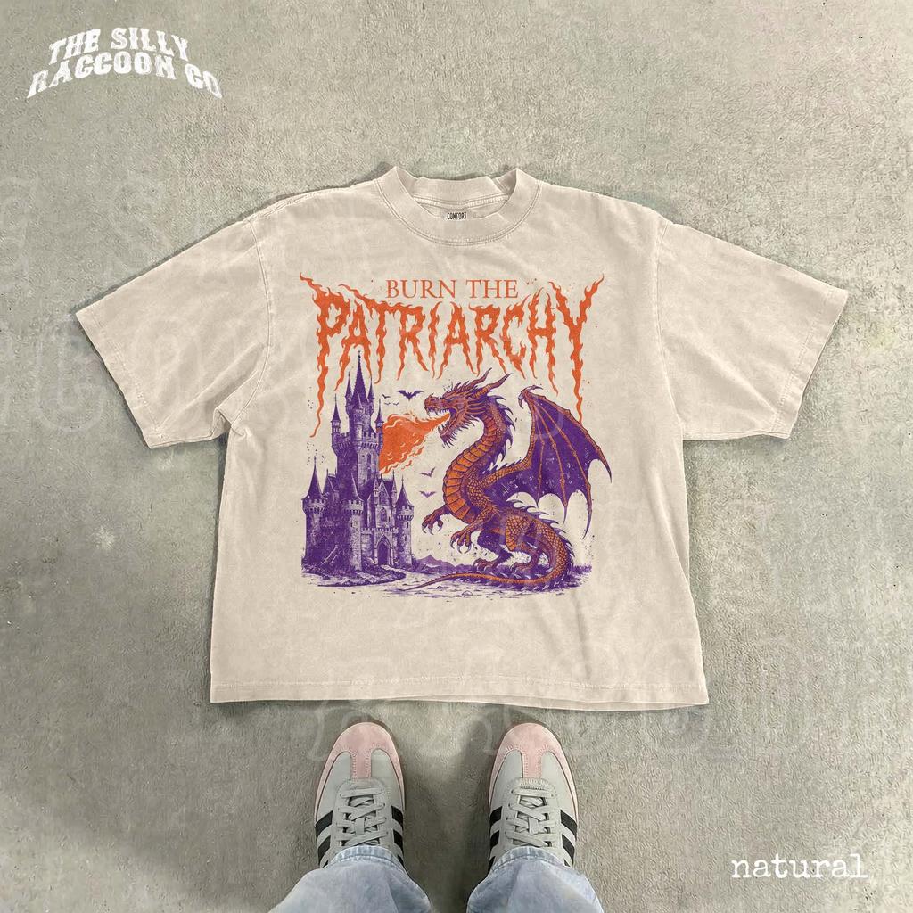 Burn The Patriarchy Shirt Feminist Dragon Tee Gothic Castle Fantasy Dark Academia Graphic T-shirt For Women Edgy Goth Grunge Apparel