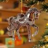 2D Acrylic Horse Car Rearview Mirror Pendant Charm Christmas Tree Ornament Party Latest Year Hanging Keychain Christmas Decorations