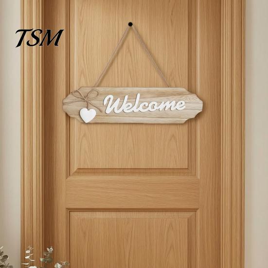 Pastoral Style Home Decor Front Door Welcome Sign, Wall Decoration, Rustic Wooden Farmhouse Porch Decorations Hanging Ornament with Hemp Rope