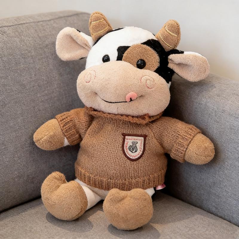 30cm Cute Cow Dolls Sweater Little Cow Plush Toy Chinese Zodiac Stuffed Animals  Cloth Doll New Year's Gift Girl's Birthday Gift