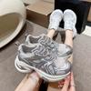 2025 spring and summer leather thick-soled breathable mesh heightening dad shoes space silver thick-soled casual sports shoes women's shoes