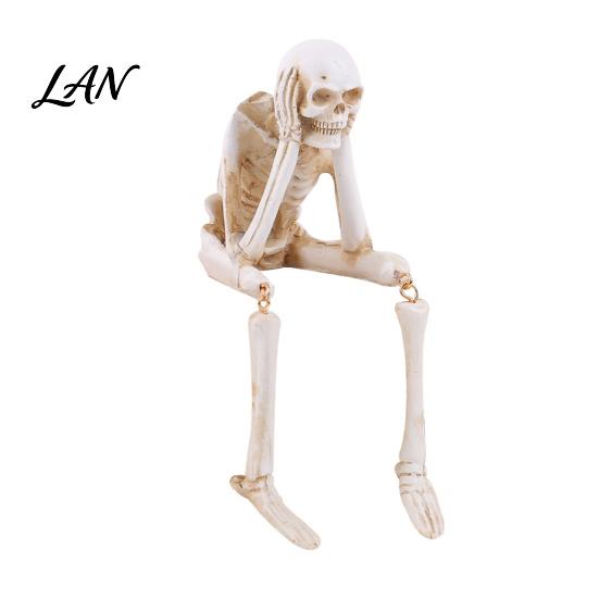 Spooky Festive Decoration Items Halloween Skeleton Statue, See Speak Hear No Evil Figurines, Holiday Party Decor Collectible Skull for Indoor